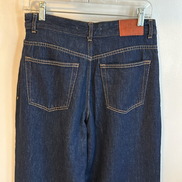 Zara Dark Wash Pleated High Rise Wide Leg Jeans - Picture 4 of 5